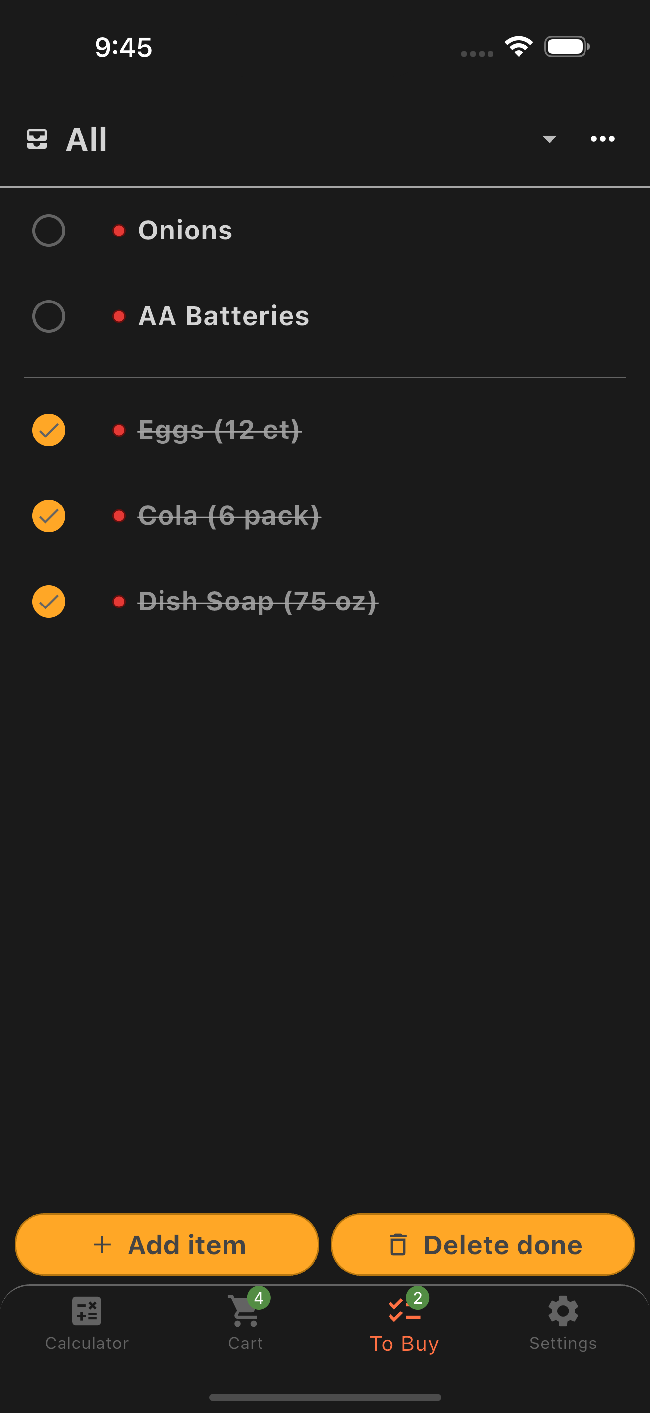 Shopping list with grocery items checked off